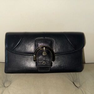 Women’s Coach Black Leather Tri-Fold Wallet